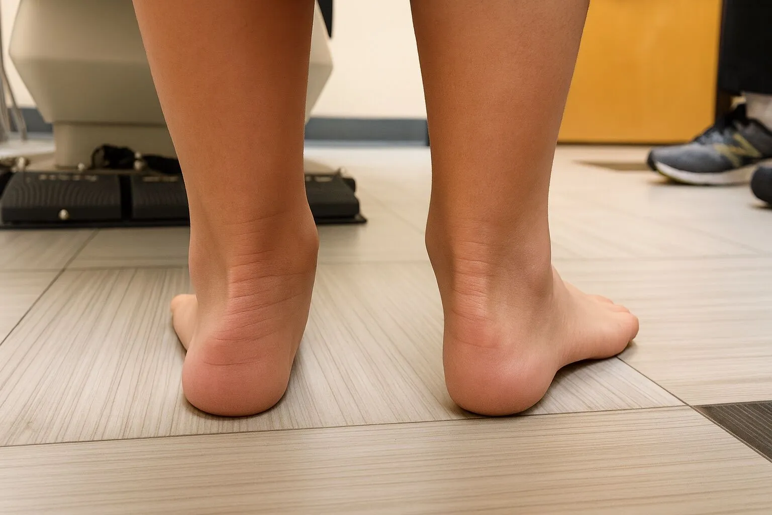Child with pediatric flat feet showing low arches while standing - flat foot treatment at Pediatric Foot and Ankle Chandler and Gilbert AZ