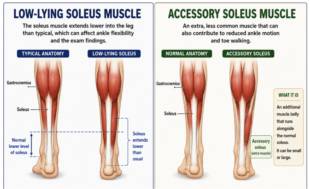 medical graphic showing Structural Toe Walking: Gastrocnemius vs. Soleus